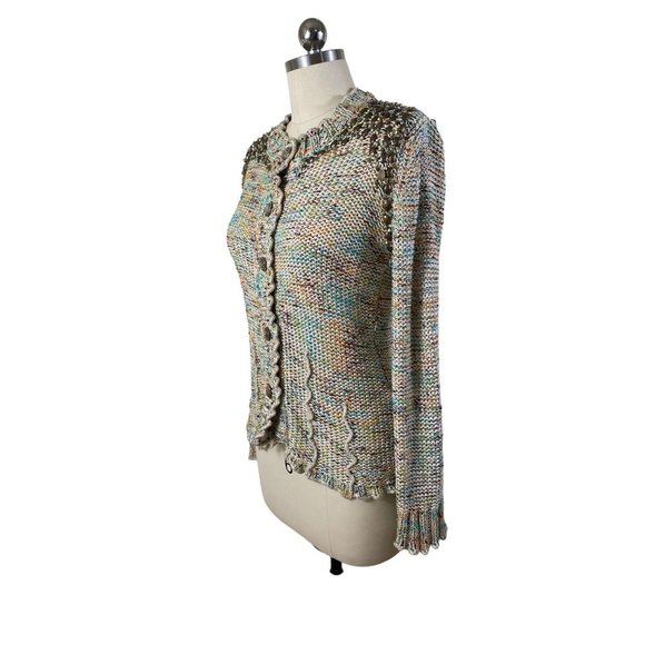 BCBGMaxazria Womens Sweater Cardigan Medium Ivory Sequin Button Down - Picture 4 of 12